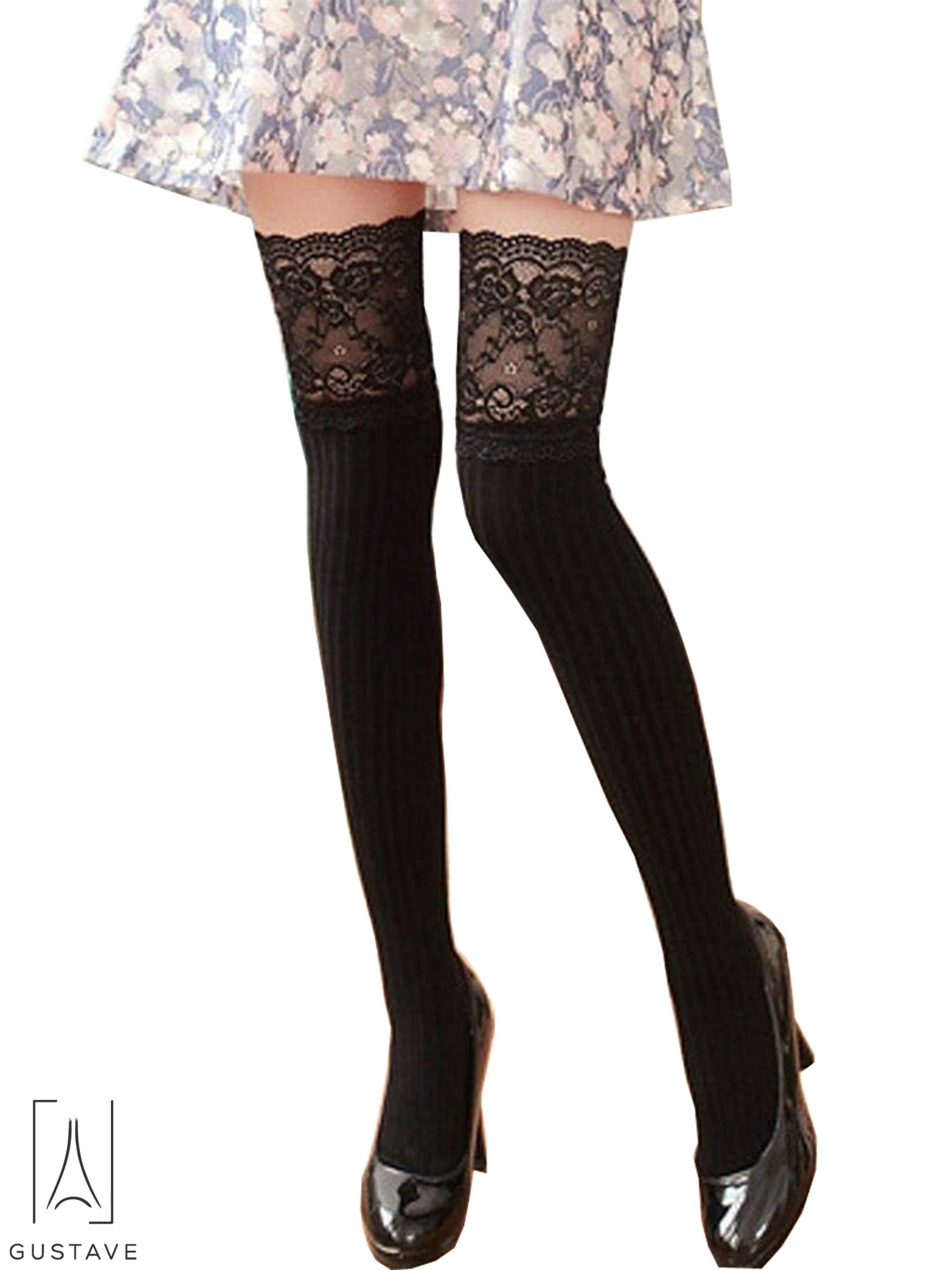 One Size Girls Womens Chicago Retro 1970s Style Over Knee Thigh High Stockings Cute Socks 