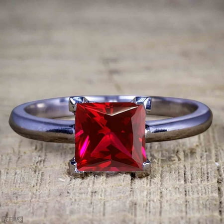 1 Carat Princess cut Ruby Solitaire Engagement Ring in Black Gold