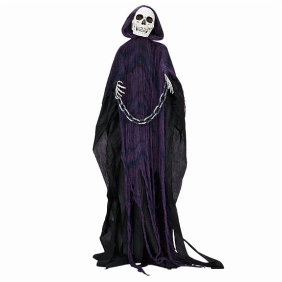 Alvantor Halloween Animated Decorations - 6 FT Sound-Activated Animatronic Grim Reaper with Chain, Moving Head and Hands, Red LED Eyes