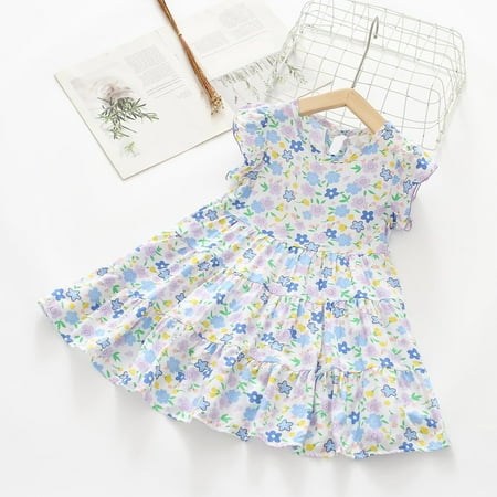 

Lovskoo Toddler Girls Casual Sleeveless Dress Floral Print Ruffles Crewneck Flutter Sleeve Dress for 2-3 Years Purple