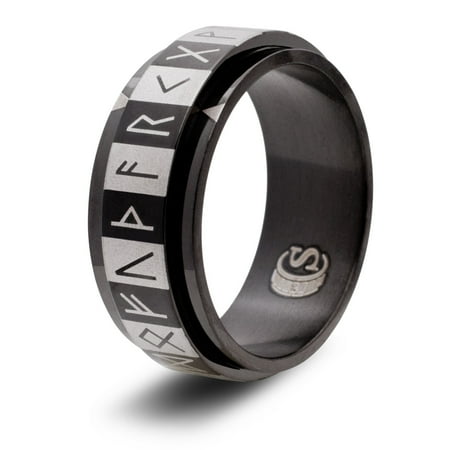 CritSuccess Runes Dice Ring Spinner - Elder Futhark (Size 13.5 - Stainless Steel - Black)