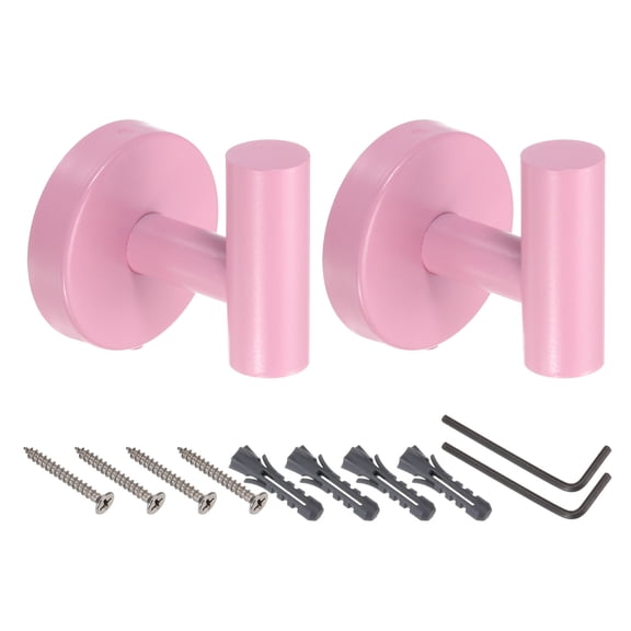 2pcs Bath Towel Hook, Stainless Steel Coat Hook Wall Mount Robe Hooks Hanging Coats, Pink