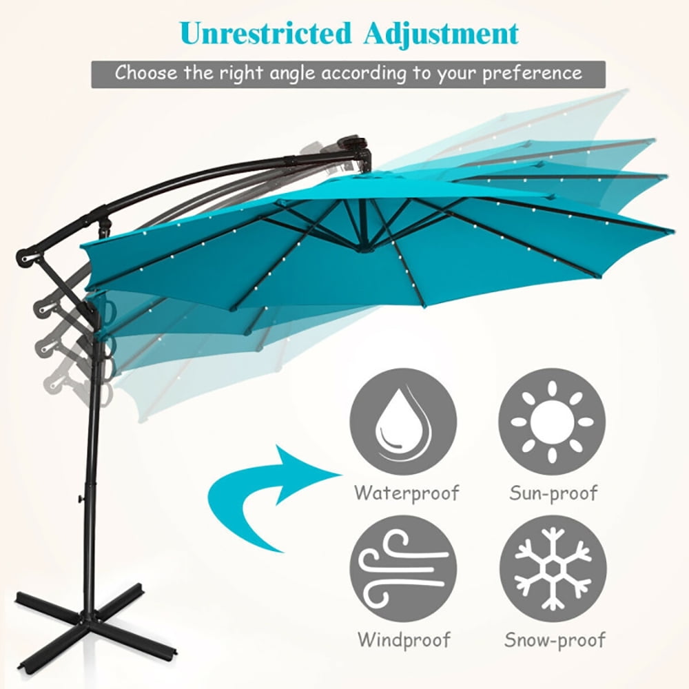 Aimee Lii 10FT 360° Rotation Solar Powered LED Patio Offset Umbrella, Table Umbrella Outdoor Patio, Turquoise Aimee Lii 10FT 360° Rotation Solar Powered LED Patio Offset Umbrella, Table Umbrella Outdoor Patio, Turquoise