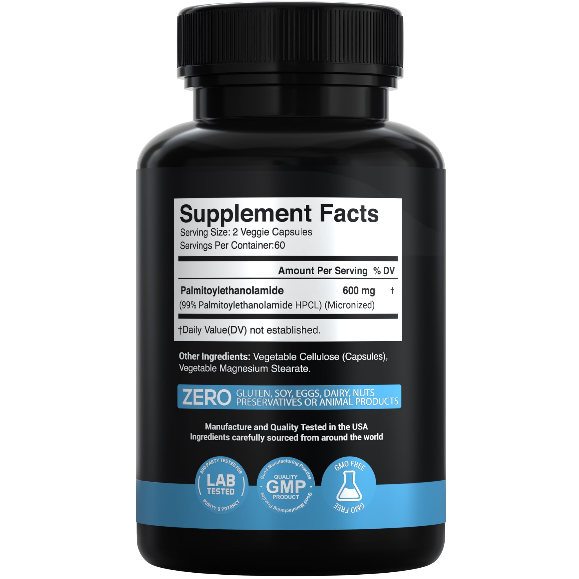 Micronized Palmitoylethanolamide (PEA) Supplement - 600 MG Per Serving - Highly Purified & Bioavailable - 120 Capsules - Natural Discomfort Support for Men and Women