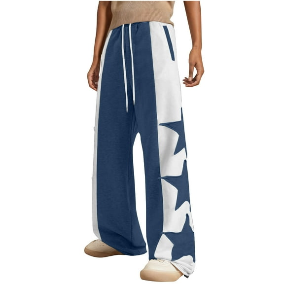 Ndbuld Family Gifts Womens Casual High Waisted Wide Leg Pants High Waisted Jogger For Women Stripe Side Lightweight Wide Leg Pants Workout Sweatpants Athletic Joggers Pants Blue M