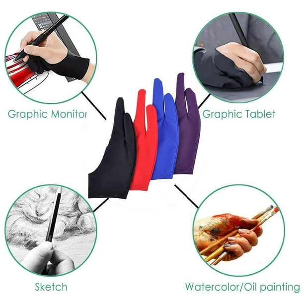AKX Artist Glove Medium - 2 Pack Palm Rejection Drawing Glove for Graphic Tablet, iPad - Smudge Guard, 1 Finger, Elastic Lycra, Fingerless Glove