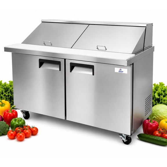12.5 Cu. Ft. NSF Commercial 60" Mega Top Sandwich Prep Table Refrigerator, 2-Door Stainless Steel Prep Refrigerator with Insulated Lid, 115V,