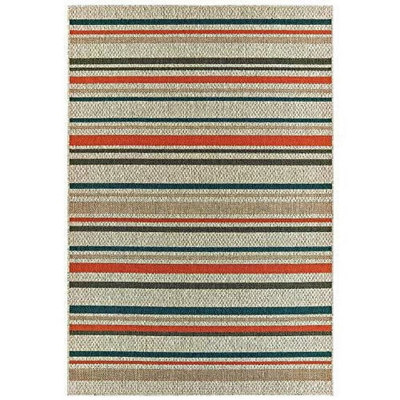 Oriental Weavers Latitude Indoor/Outdoor Rug - 602W3 - 3'3" x 5' - in Grey/ Teal - Casual Geometric, Water, Stain and Fade Resistant, Hose Clean, Patio, Outdoor Living Area Rug
