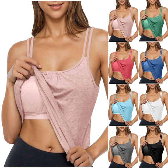Fanxing Tank Top with Built in Bra for Women Spaghetti Strap Cami Tank Shelf Bra Camisole Tops Undershirts Green,XXL