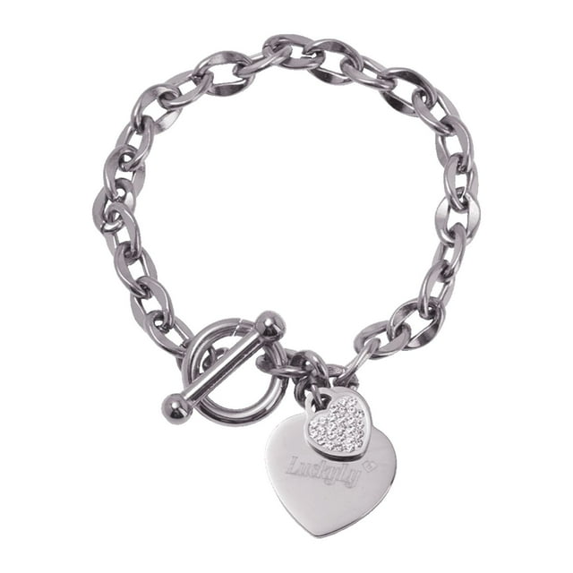 Pulseras Mujer LuckyLy Dijes Corazón Acero Inoxidable Zirconia Cúbica Modelo Uma Plateado UNITALLA