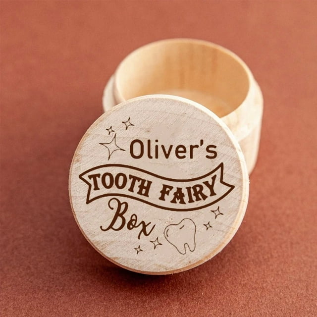 1PCS Free Personalized Tooth Fairy Wooden Box Round Tooth Fairy Holder Birthday Gift for Girls Boys Name Milk Tooth And Curl Box