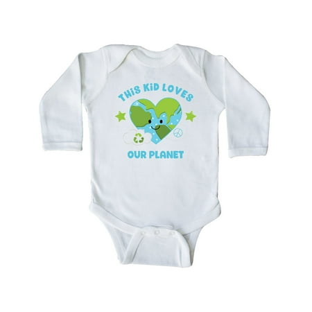 

Inktastic This Kid Loves Earth Gift Baby Girl Long Sleeve Bodysuit