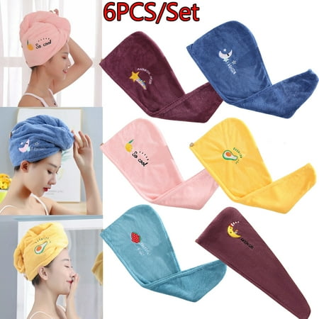 

6PCS Magic Microfiber Shower Cap Embroidery Towel Bath Hats Dry Hair Cap Quick Drying Soft for Lady Turban Head
