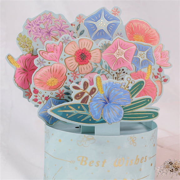 FENGGHAO Mothers Day 3D Pop Up Flower Card Bronzing Bouquet Design Handmade Paper Carving Greeting Card with Removable Note Tag
