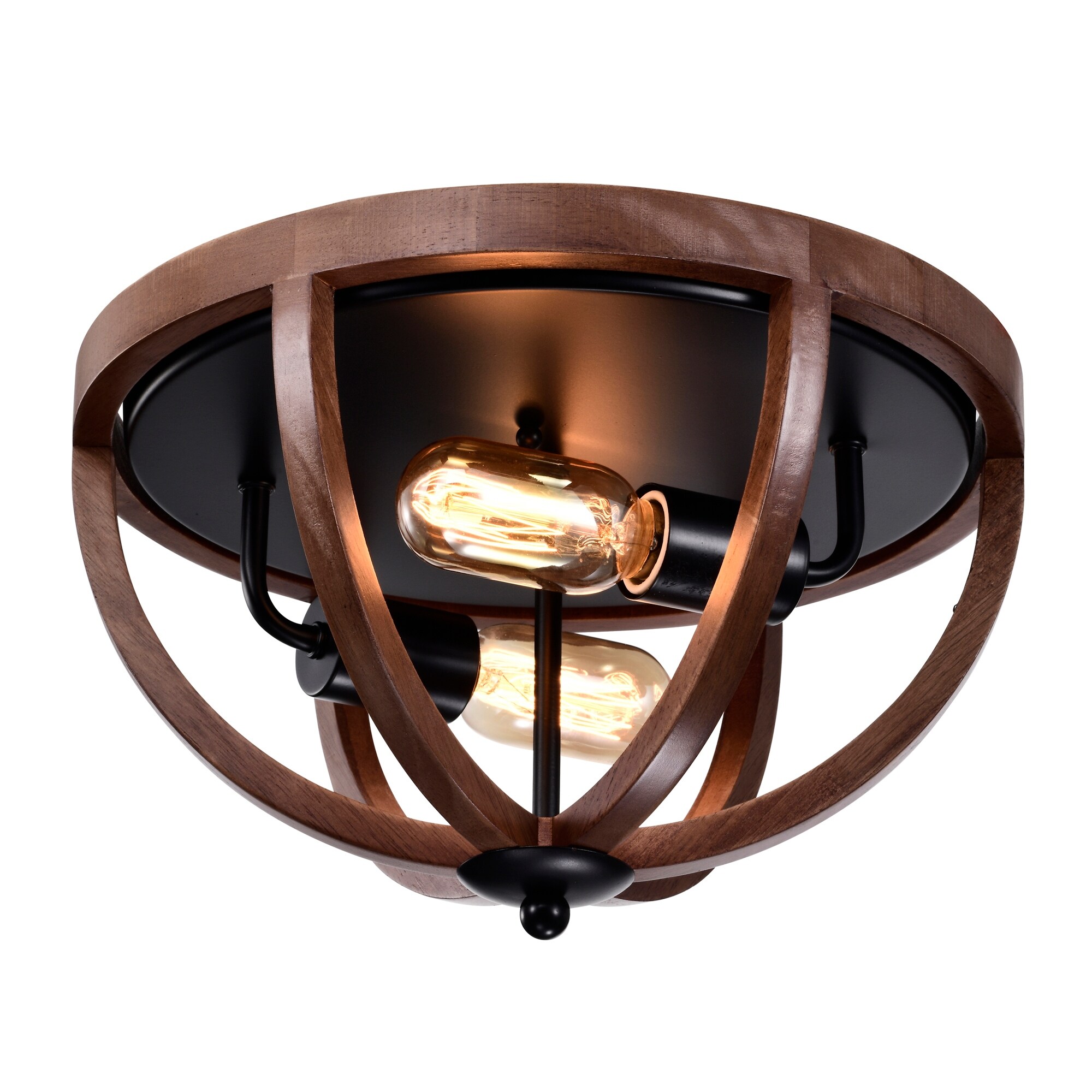 Fanalla 13 in. 2-Light Indoor Brown Faux Wood Grain Finish Flush Mount with Light Kit