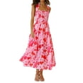 thumbnail image 2 of Qiylii 2022 Summer Women Pleated Maxi Dress Halter Neck Back Cross Sundress Sleeveless Holiday Flowy Floral Maxi Long Dress, 2 of 7