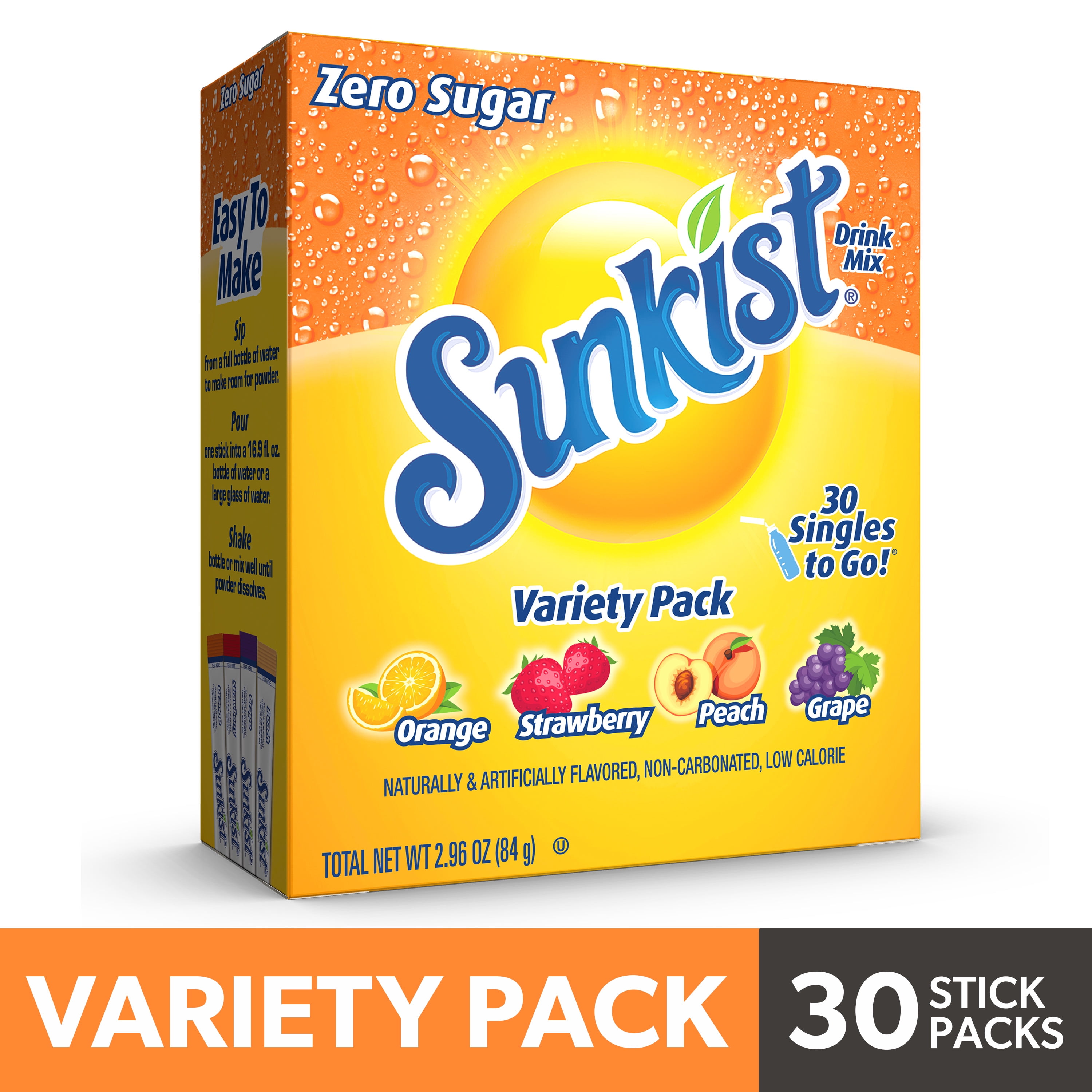 Sunkist Zero Sugar Variety Pack Singles-to-Go – 30 Powdered Drink Mix Packets