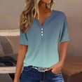 thumbnail image 2 of Olyvenn Summer Tops for Women 2025 Button V Neck Boho Short Sleeve Gradient Ribbed Shirts Casual Loose Comfy Tunic Trendy Pullover Army Green S, 2 of 5