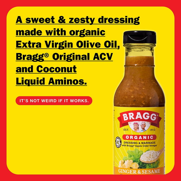 Bragg Organic Ginger Sesame Salad Dressing and Marinade with Apple Cider  Vinegar, 12 fl oz Bottle