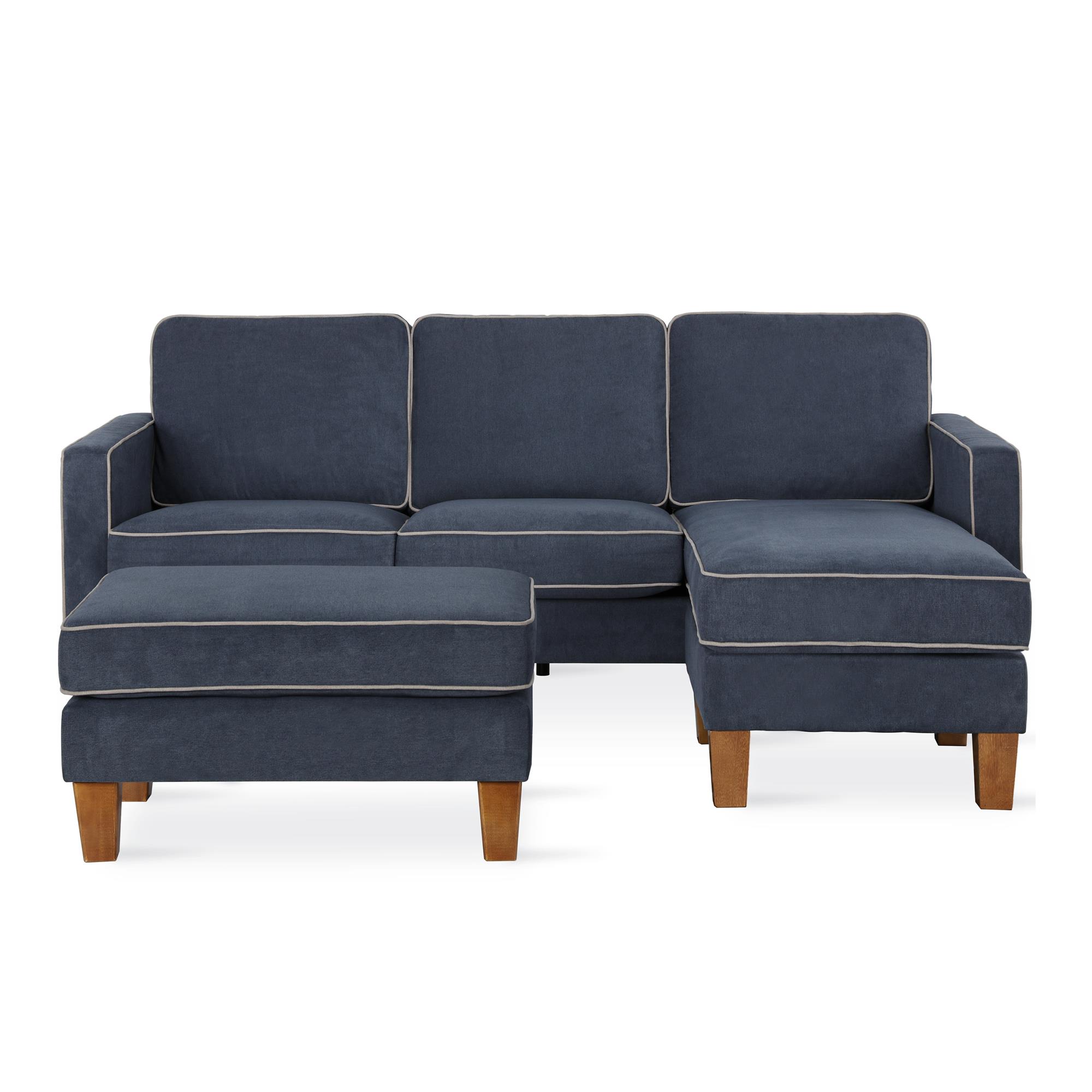 Novogratz Bowen Sectional Sofa with Contrast Welting, Blue, (Blue) - image 3 of 10