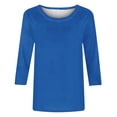 thumbnail image 5 of 3/4 Length Sleeve Womens Tops Fashion Solid Shirts Trendy Casual Crew Neck Blouses Summer Ladies Loose Comfy Tees Ladies Going Out Tops, 5 of 5