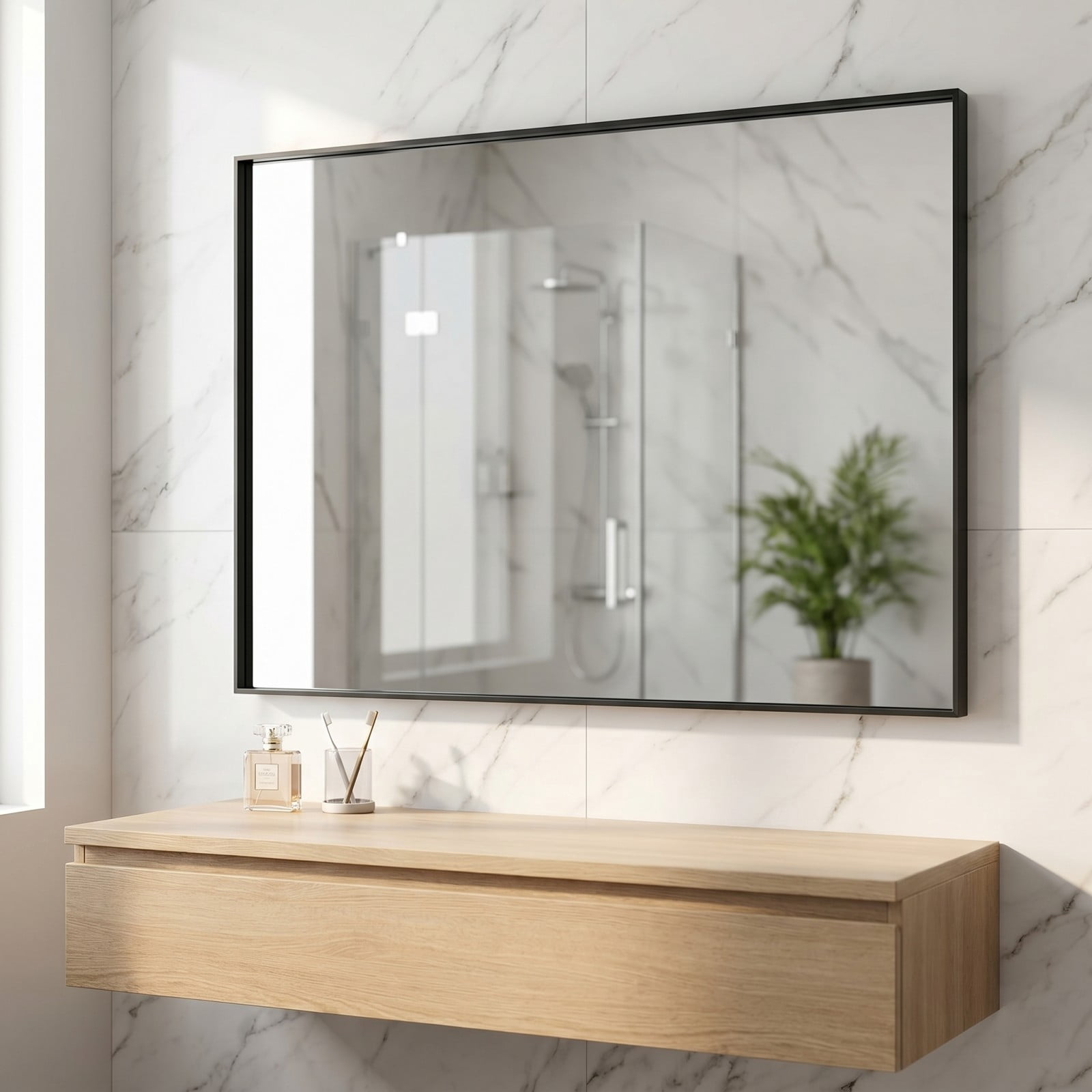 Gleamira 28"x36" Rectangular Bathroom Wall Mounted Mirror Vanity Mirror, Black
