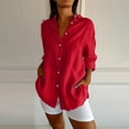 thumbnail image 2 of ZHENHONG Button Down Shirts for Women,Solid Color Short Sleeve Button Down Shirts Casual Rolled Sleeve Collared Tops,Red Women Blouses, 2 of 9