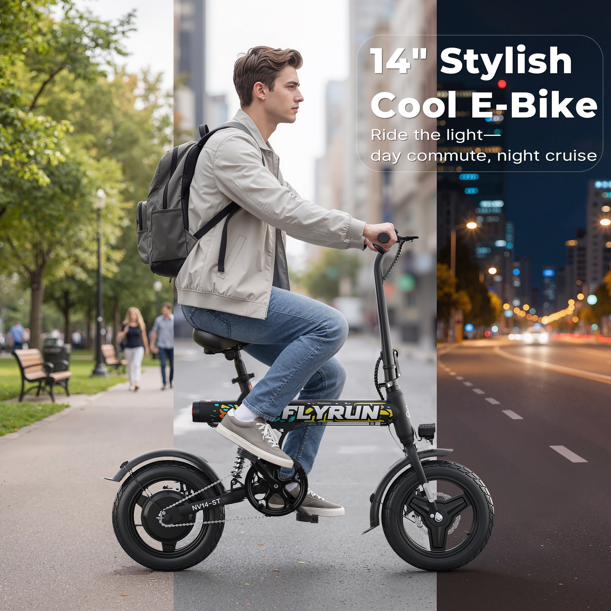 FLYRUN Electric Bike, 14" Folding E-bike for Adults, 500W Peak Motor, 36V 280.8Wh Battery, 20MPH, Mini Ebike, LCD Display, UL2849
