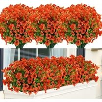 Sinhoon 6 Bundles Artificial Flowers UV Resistant Fake Plants Outdoor Faux Plastic Flowers Garden Window Box Porch Home Decor (Orange red)