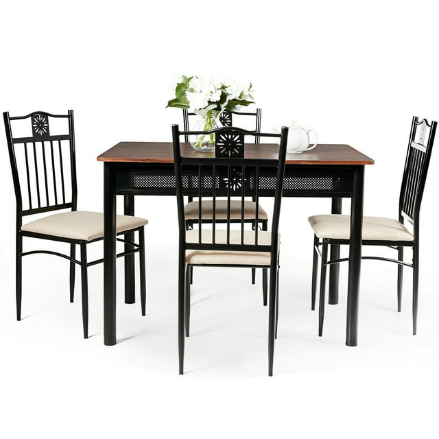 Giantex 5 Piece Dining Set, Modern Bench Table Set w/Wood Top & Soft Padded Seat, Dining Table and Chairs Set for Home Kitchen, Brown