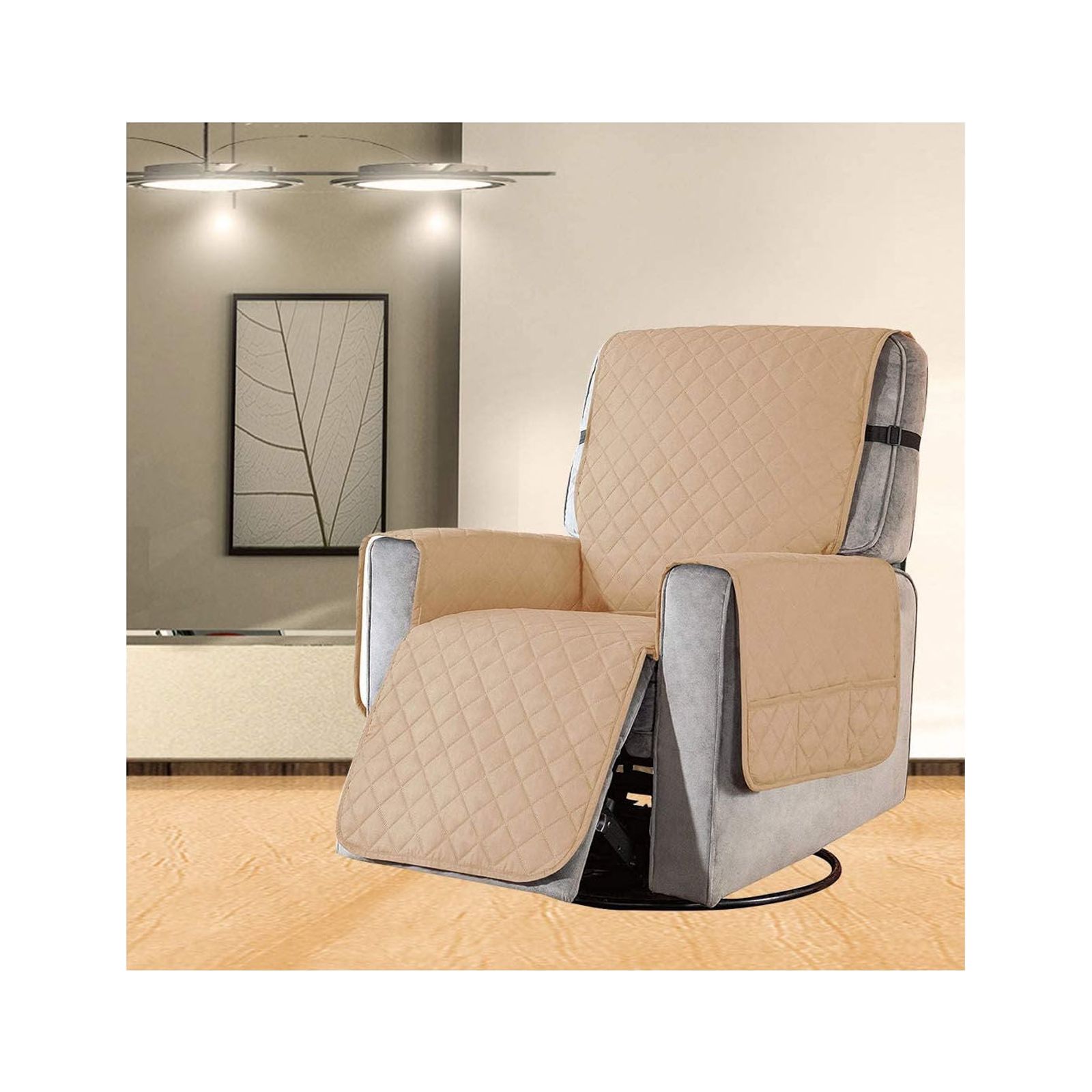 Quilting Waterproof Recliner Slipcover, Recliner Chair Cover Reversible Armchair Covers Sofa Slipcover Elastic Band Recliner Cover Anti-Slip Armchair-Khaki-small