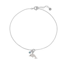 Anklet Ankle Bracelet Dolphin Charm and Blue Crystal Adjustable Sterling Silver Anklet Ankle Bracelet Dolphin Charm and Blue Crystal Adjustable Sterling Silver