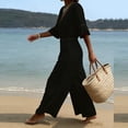 thumbnail image 6 of Wide Leg Pants Women's Fashion Solid V-Neck Short Sleeve Beach Vacation Pockets Button Long Jumpsuit Black S, 6 of 9