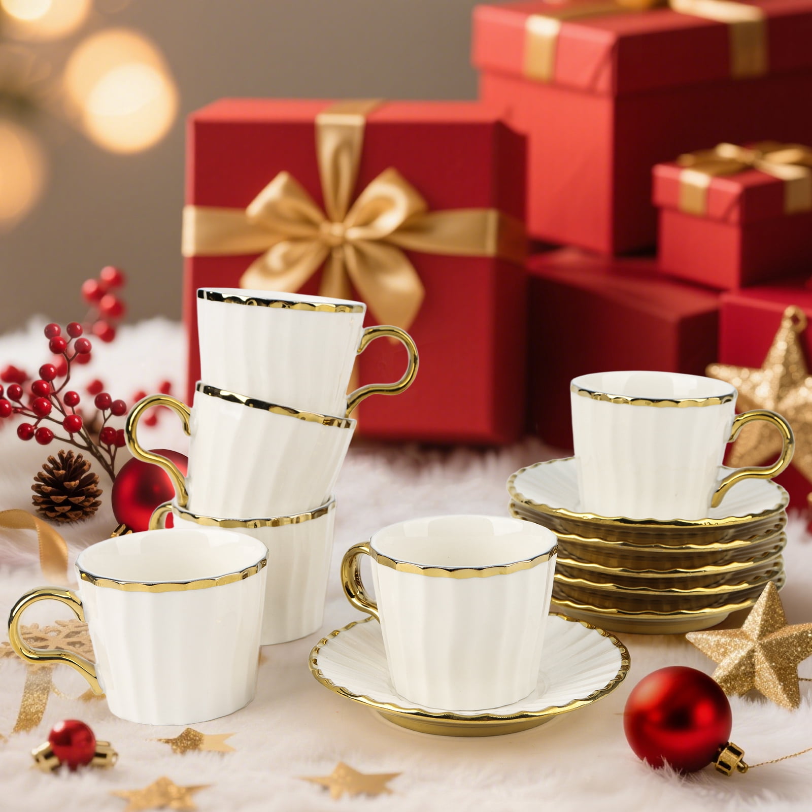 6-Piece Premium Porcelain Espresso Cup Set – 2372°F Fired, Lead/Cadmium Free, Oven/Microwave/Dishwasher Safe, Gift-Ready, Ideal for Home/Office/Housewarming