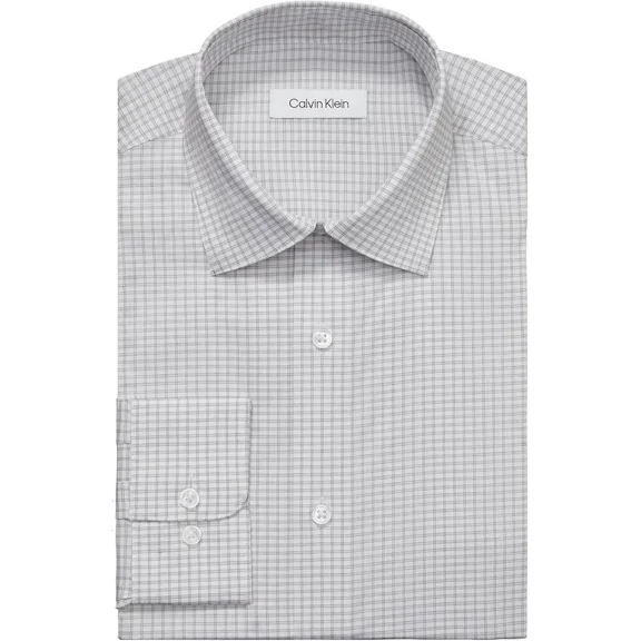 $85 Calvin Klein Dress Shirt Non Iron Stretch Regular Fit Check-Grey 17 32/33