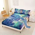 thumbnail image 2 of Castle Fairy Teens Wildlife Aurora Polar Bear Queen Sheets 4 Pieces,Icy Lake Snow Mountain Queen Sheet Sets,Mint Lavender White,1 Fitted Sheet, 1 Flat Sheet and 2 Pillowcases, 2 of 6