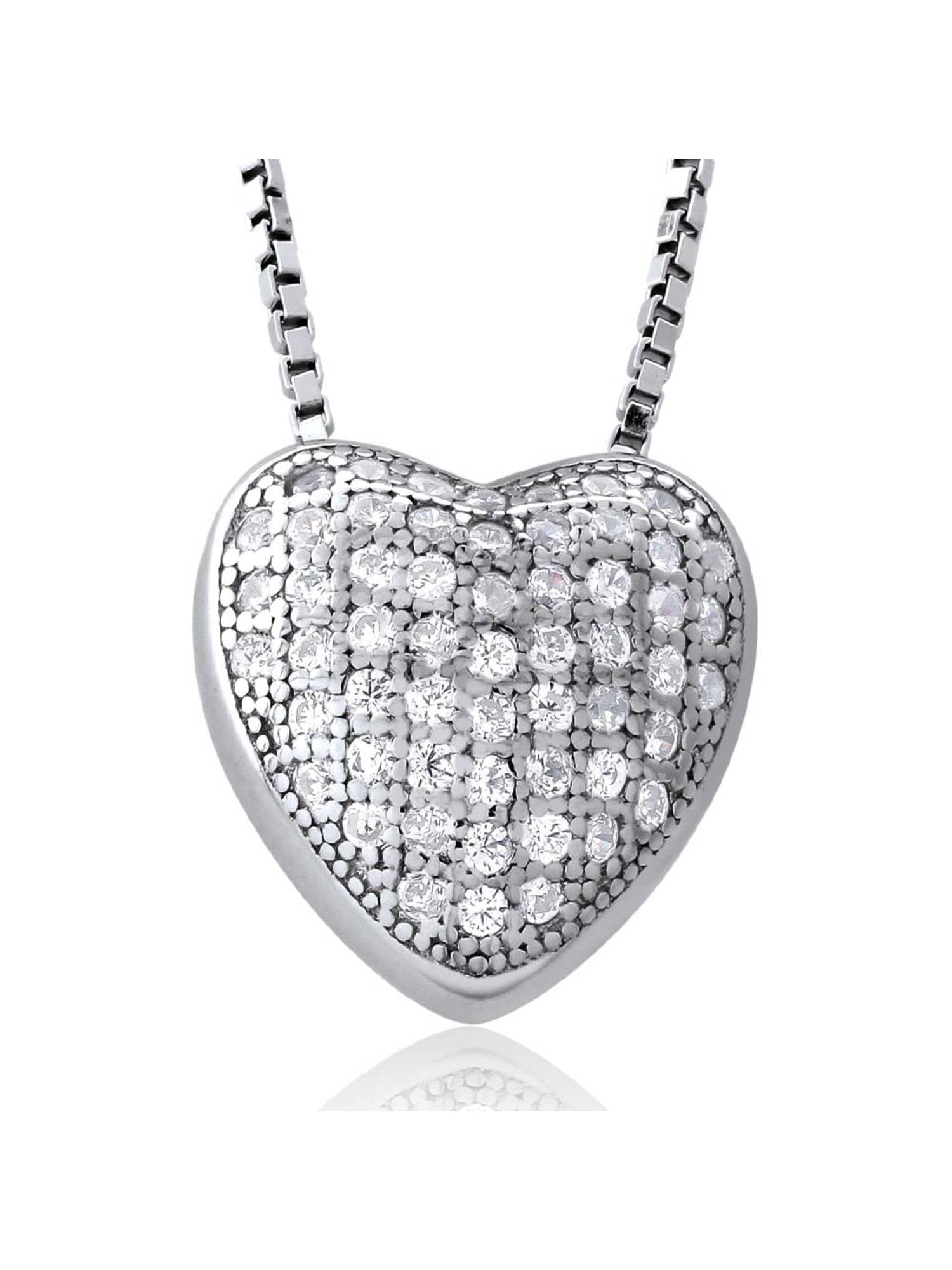 Download Gem Stone King - Sterling Silver Heart Shape Pendant Necklace Micro Pave Set CZ 1/2 Inch 18 ...