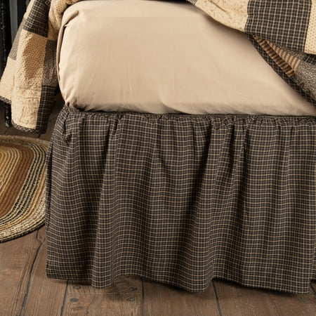 Grace Bedskirt - Country Black Primitive Bedding Prim Grove Cotton Split Corners Gathered Plaid King Bed Skirt