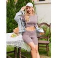 thumbnail image 5 of Ekouaer Maternity Sets 2 Piece Outfits Ribbed Knit Short Sleeve Shirts and Biker Shorts Pregnancy Loungewear Mama Clothes, 5 of 6