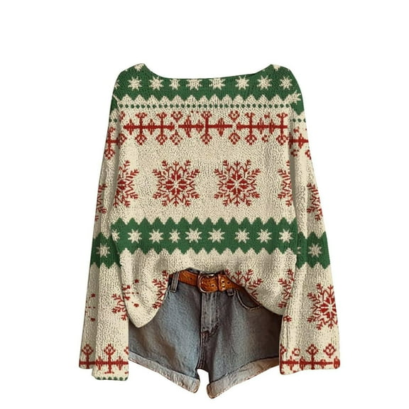 shqvo Merry and Bright Sweater Funny Pattern Cute Xmas Crewneck Trendy Holiday Graphic Shirts Womens 2025 Blouse Winter Fall