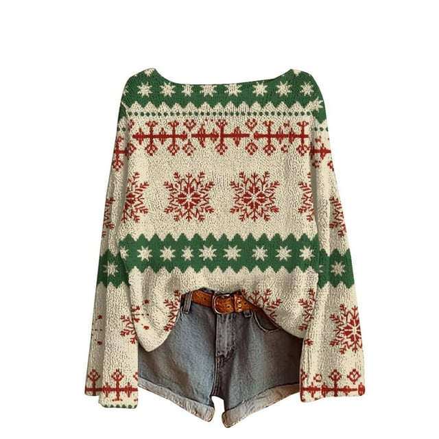 Zhanying Vêtements Tendance pour Femmes Facile à Porter Chandail-Over Blanc pour Femmes Col Rond Rouge Christmas Sweater
