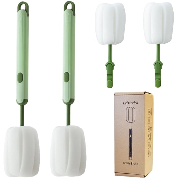 Cepillo para botellas Leixterich, limpiador de vasos con mango largo, verde