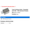 thumbnail image 2 of Trunk Lid Release Relay - Compatible with 1982 - 1983 Chevy El Camino, 2 of 2