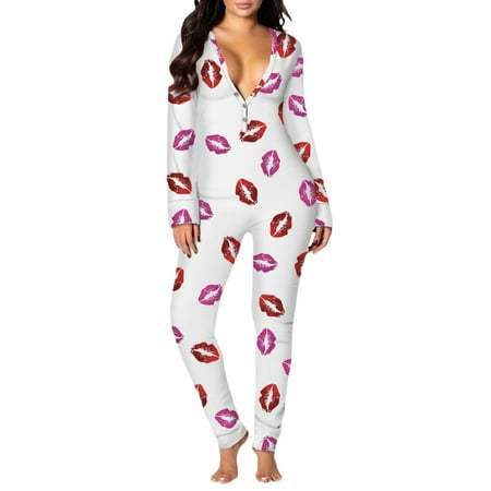 

Binpure Women s Sleeping Romper Long Sleeve V-Neck Printed Christmas Pajamas