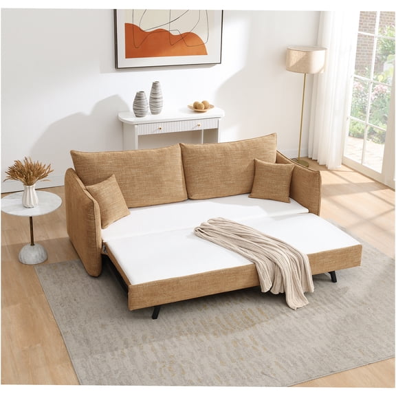 JERFIT Modern Mocha Chenille Convertible Sofa Bed with Pillows, 2-Seater Sleeper for Small Spaces