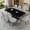 71 Inch Black Table+8 Light Gray, variant on JUFU 71" Black Faux Marble Dining Table Set for 6, Modern Dining Room Table with PU Leather Chairs and Golden Legs, Elegant Dining Set for Kitchen & Living Room