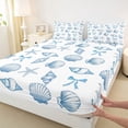thumbnail image 5 of Manfei Watercolor Blue White Seashell Starfish Bow Queen Sheet Sets for Kids Boys and Girls, Marine Animal Bed Set 4-Piece, 1 Flat Sheet, 1 Fitted Sheet and 2 Pillowcases, 5 of 6
