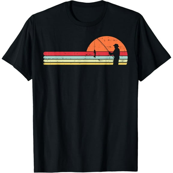 Man Fishing Sunset Retro Angling Fisherman Angler Vintage Men Women T-shirt