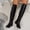 Black, variant on Women's Knee High Boots Round Toe Low Block Heel Side Zip Stretch Back Panel Faux Leather Tall Riding Booties Casual Fall Winter Botines Mujer