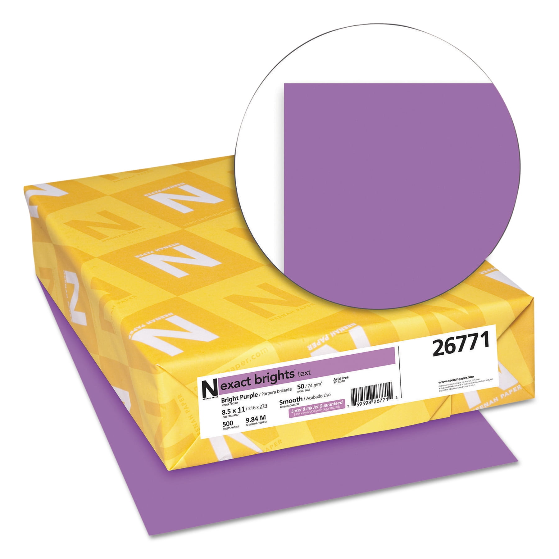 Exact Brights Copy & Multipurpose Paper - For Laser, Inkjet Print - Letter - 8.50" X 11" - 50 Lb Basis Weight - Smooth - 500 / Pack - Bright Purple (26771)